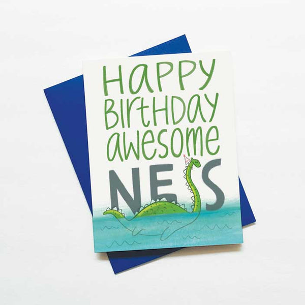 Cute Nessie birthday card - awesome-ness by Green Bean Studio