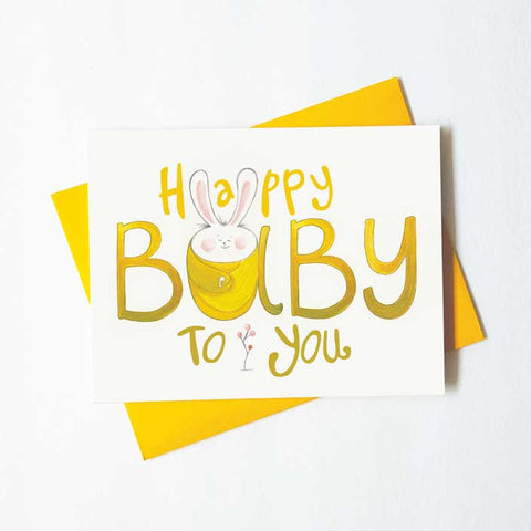 happy baby to you - bunny baby card - green bean studio