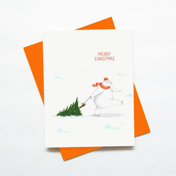 Cute Polar Bear Christmas Tree Card