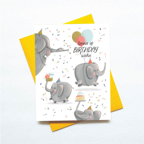 Cute elephant birthday card with balloons