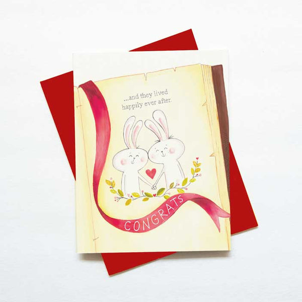 Fairy tale love cute bunny wedding card - green bean studio